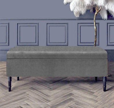 Paris Plain 150Cm Ottoman Storage Bench - Plush Velvet Shoe Bench - Grey Upholstery Footstool With Storage - image 1