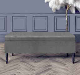 Paris Plain 150Cm Ottoman Storage Bench - Plush Velvet Shoe Bench - Grey Upholstery Footstool With Storage