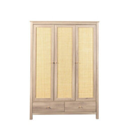 Swish Furniture Willow Oak & Real Rattan 3 Door Triple Wardrobe With 2 Drawers Bedroom Storage Furniture - thumbnail 4