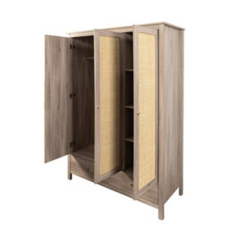Swish Furniture Willow Oak & Real Rattan 3 Door Triple Wardrobe With 2 Drawers Bedroom Storage Furniture - thumbnail 6