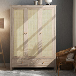 Swish Furniture Willow Oak & Real Rattan 3 Door Triple Wardrobe With 2 Drawers Bedroom Storage Furniture - thumbnail 2
