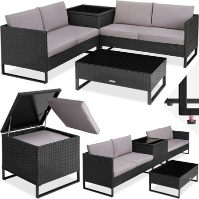 Tectake Garden Furniture Set Ostuni - For 4 People, Large Storage Box, Table, Thick Cushions  - Black - image 1