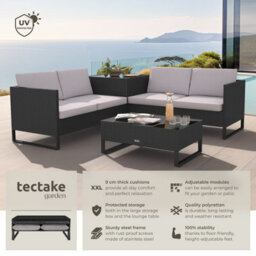 Tectake Garden Furniture Set Ostuni - For 4 People, Large Storage Box, Table, Thick Cushions  - Black - thumbnail 2