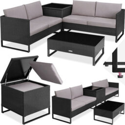Tectake Garden Furniture Set Ostuni - For 4 People, Large Storage Box, Table, Thick Cushions  - Black - thumbnail 1