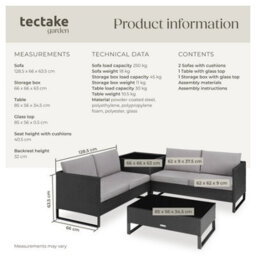 Tectake Garden Furniture Set Ostuni - For 4 People, Large Storage Box, Table, Thick Cushions  - Black - thumbnail 6