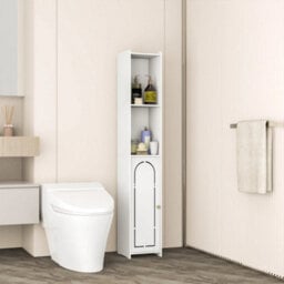 Slim Tall White Bathroom Storage Cabinet - thumbnail 5