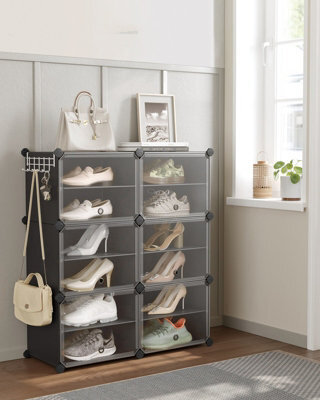 LEDREM Interlocking Shoe Rack, Plastic Shoe Storage Cabinet, 6-Slot Modular Storage Organiser Unit,black - image 1