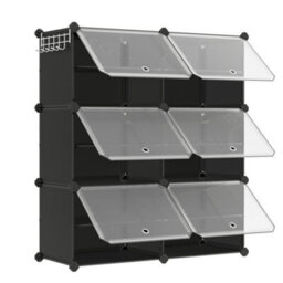 LEDREM Interlocking Shoe Rack, Plastic Shoe Storage Cabinet, 6-Slot Modular Storage Organiser Unit,black - thumbnail 3
