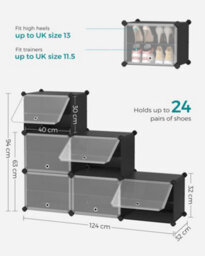 LEDREM Interlocking Shoe Rack, Plastic Shoe Storage Cabinet, 6-Slot Modular Storage Organiser Unit,black - thumbnail 4