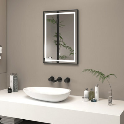 Royal Bathrooms Oslo 500 X 700mm Black Led Framed Rectangle Bathroom Led Mirror With Demister Pad & Touch Sensor - image 1