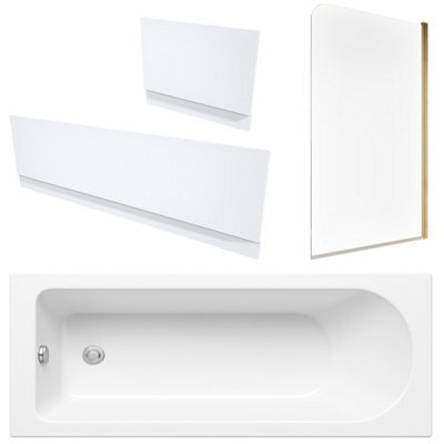 FNX Bathrooms White 1700 X 700 Single-Ended Bath With Waterproof Panel Set & Reversible Hinged Glass Bath Shower Screen - image 1