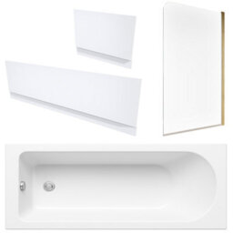 FNX Bathrooms White 1700 X 700 Single-Ended Bath With Waterproof Panel Set & Reversible Hinged Glass Bath Shower Screen