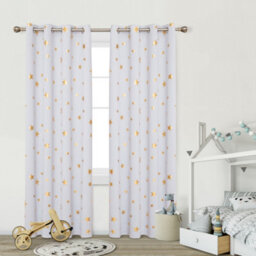 Deconovo Eyelet Noise Reducing Room Darkening Curtains, Gold Star Foil Printed Curtains, W66 X L54 Inch, Silver Grey, 2 Panels - thumbnail 2