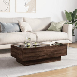 Berkfield Coffee Table With Led Brown Oak 90X50X30 Cm Engineered Wood - thumbnail 4