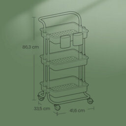 Songmics 3 Tiers Mobile Trolley, Storage Shelf With Handle, Plastic Baskets, For Bedroom, Kitchen, Black - thumbnail 5