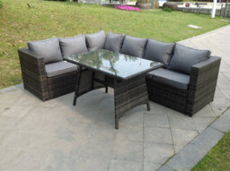 Fimous 6 Seater Grey Rattan Corner Sofa Set Dining Table Foot Rest Garden Furniture Outdoor - thumbnail 2