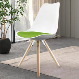 Fusion Living Soho White & Green Plastic Dining Chair With Pyramid Light Wood Legs - thumbnail 2