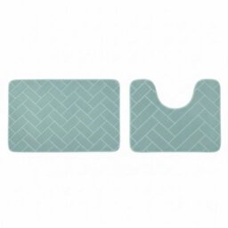 2 Piece Block Design Memory Foam Bath Mat Set Soft Absorbent Non-Slip Bathroom Aqua - thumbnail 2