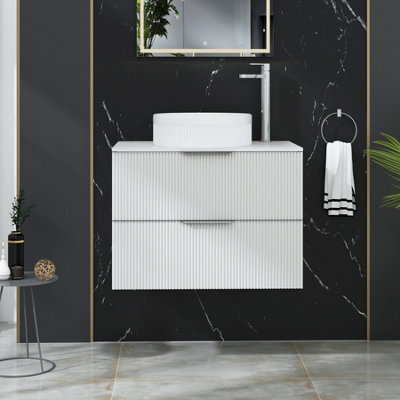 Royal Bathrooms Evora 700mm Matt White Fluted Wall Hung Countertop Vanity Unit 2 Drawer With Round Basin - image 1