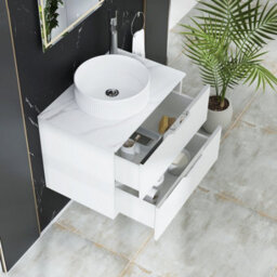 Royal Bathrooms Evora 700mm Matt White Fluted Wall Hung Countertop Vanity Unit 2 Drawer With Round Basin - thumbnail 3