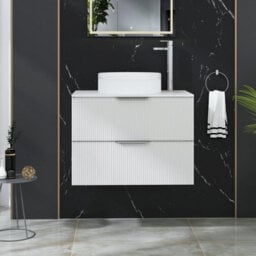 Royal Bathrooms Evora 700mm Matt White Fluted Wall Hung Countertop Vanity Unit 2 Drawer With Round Basin - thumbnail 1