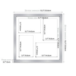 12X12 Inch 4 Opening Photo Collage Frame, Display Four 6X4 Inch Photos, Multi Aperture Family Picture Frame, Silver - thumbnail 4
