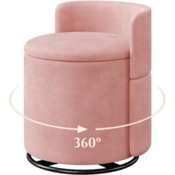 Pink Swivel Vanity Chair Soft Upholstered Tub Chair With Hidden Storage - thumbnail 3