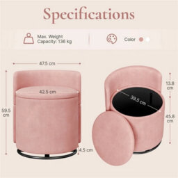 Pink Swivel Vanity Chair Soft Upholstered Tub Chair With Hidden Storage - thumbnail 2