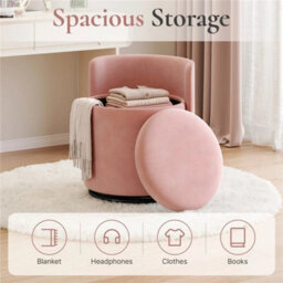 Pink Swivel Vanity Chair Soft Upholstered Tub Chair With Hidden Storage - thumbnail 5