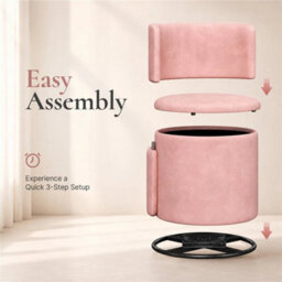 Pink Swivel Vanity Chair Soft Upholstered Tub Chair With Hidden Storage - thumbnail 4