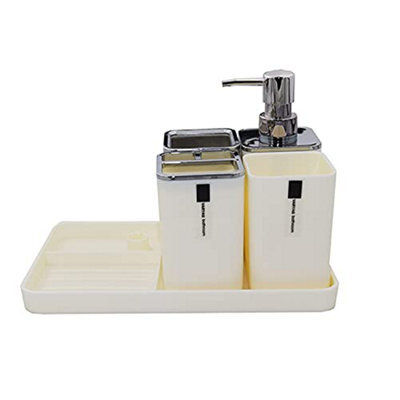 London Boutique Bathroom Accessory 5 Pieces Set Toothbrush Holder Tumbler Soap Dispenser Cotton Box Organizing Tray - image 1