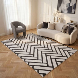 The Rugs Loft Dark Grey And Ivory Herringbone Living Room Area Rug And Runners Soft Pile - thumbnail 3