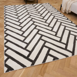 The Rugs Loft Dark Grey And Ivory Herringbone Living Room Area Rug And Runners Soft Pile - thumbnail 1