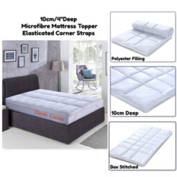 ARLinens Microfiber Mattress Topper 10Cm Mattress Protector Cover Elastic Corner Straps 4 Inch Deep Mattress Toppers - thumbnail 1
