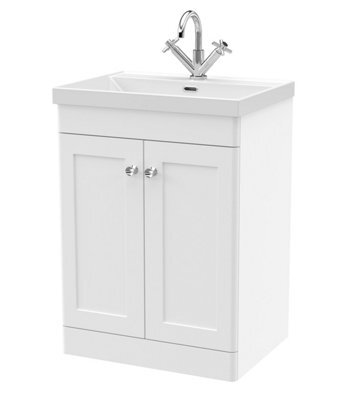 Balterley Swynnerton Traditional 2 Door Floor Standing Vanity Unit With Thin Edge Basin, Satin White, 600mm - image 1