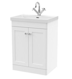 Balterley Swynnerton Traditional 2 Door Floor Standing Vanity Unit With Thin Edge Basin, Satin White, 600mm - thumbnail 1