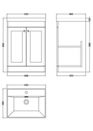 Balterley Swynnerton Traditional 2 Door Floor Standing Vanity Unit With Thin Edge Basin, Satin White, 600mm - thumbnail 2