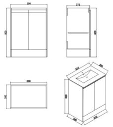 GravaHaus 600mm Freestanding Bathroom Vanity Unit With Basin Black Square Tap & Waste - thumbnail 8