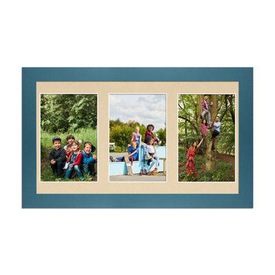 AK Frames 40X20Cm Navy Blue Modern Multi Photo Frame With Ivory Mount - Holds 3 Apertures (3X) 6X4 Photos - image 1