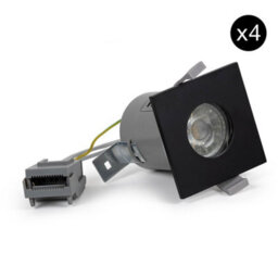 4 Pack - Matt Black Gu10 Square Fire Rated Downlight - Ip65 - Se Home - thumbnail 1