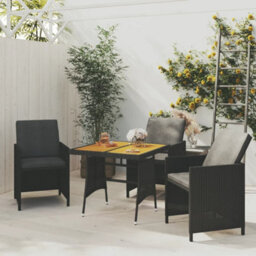Berkfield Garden Table Black 70X70X72 Cm Poly Rattan & Solid Acacia Wood - thumbnail 1