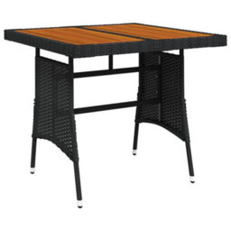 Berkfield Garden Table Black 70X70X72 Cm Poly Rattan & Solid Acacia Wood - thumbnail 2