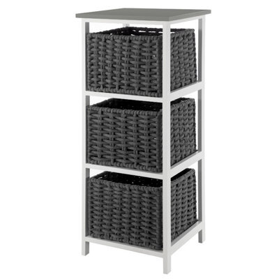 Livivo Bedside Table Storage Cabinet W/ 3 Drawers Wicker Baskets - Fully Assembled, Great For Living Room, Office, Home & Bedroom - image 1