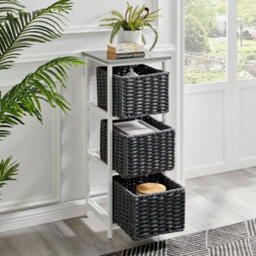Livivo Bedside Table Storage Cabinet W/ 3 Drawers Wicker Baskets - Fully Assembled, Great For Living Room, Office, Home & Bedroom - thumbnail 2