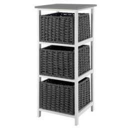 Livivo Bedside Table Storage Cabinet W/ 3 Drawers Wicker Baskets - Fully Assembled, Great For Living Room, Office, Home & Bedroom - thumbnail 1