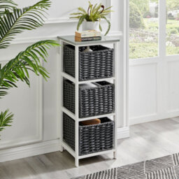 Livivo Bedside Table Storage Cabinet W/ 3 Drawers Wicker Baskets - Fully Assembled, Great For Living Room, Office, Home & Bedroom - thumbnail 3