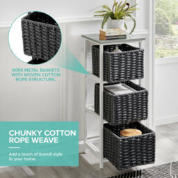 Livivo Bedside Table Storage Cabinet W/ 3 Drawers Wicker Baskets - Fully Assembled, Great For Living Room, Office, Home & Bedroom - thumbnail 6