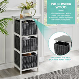 Livivo Bedside Table Storage Cabinet W/ 3 Drawers Wicker Baskets - Fully Assembled, Great For Living Room, Office, Home & Bedroom - thumbnail 5