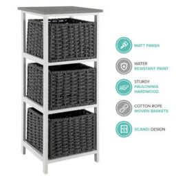Livivo Bedside Table Storage Cabinet W/ 3 Drawers Wicker Baskets - Fully Assembled, Great For Living Room, Office, Home & Bedroom - thumbnail 7
