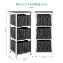 Livivo Bedside Table Storage Cabinet W/ 3 Drawers Wicker Baskets - Fully Assembled, Great For Living Room, Office, Home & Bedroom - thumbnail 9